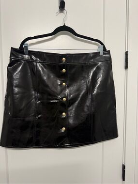 J. Crew Black Faux Leather Mini Skirt with Gold Buttons